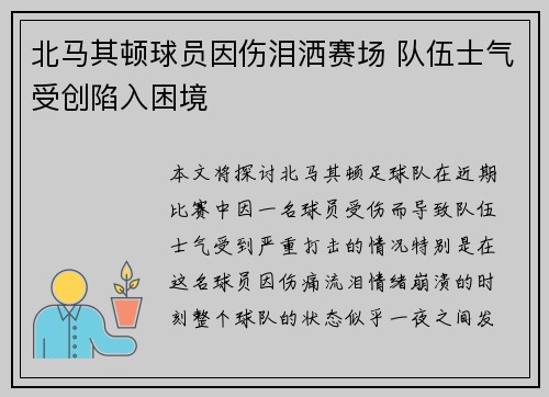 北马其顿球员因伤泪洒赛场 队伍士气受创陷入困境