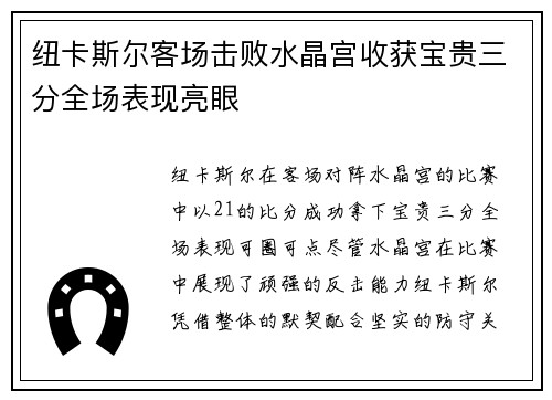 纽卡斯尔客场击败水晶宫收获宝贵三分全场表现亮眼